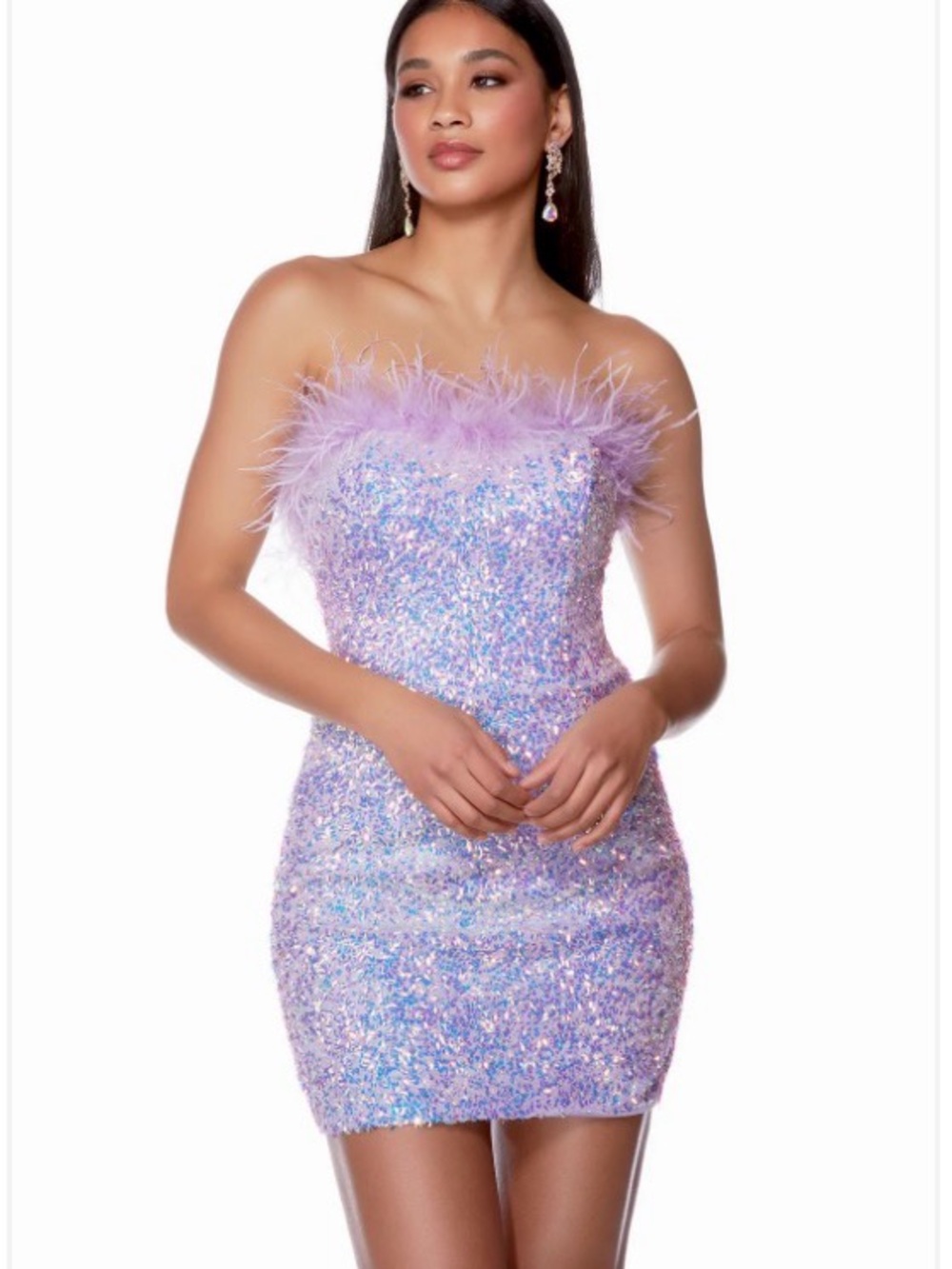 Crystal Doll Sequin Dress Size Medium Purple Feather Trim Y2K Party Formal Minim